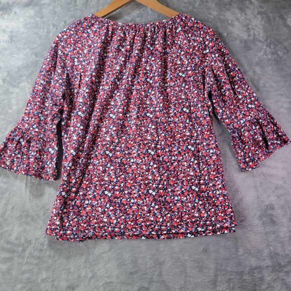Michael Kors Womens M Red Floral Bell Sleeve Blouse Boho Romantic Spring Top - Picture 7 of 9